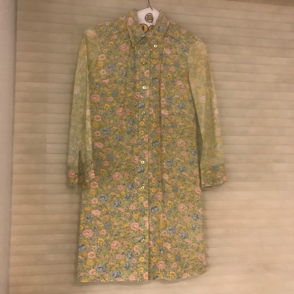 Vintage 60s flower print button-up mod mini dress